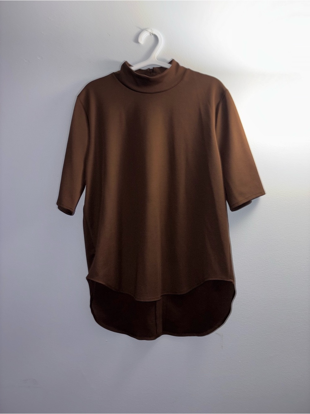 Zara Brown Mock Neck Elbow-Sleeve Top